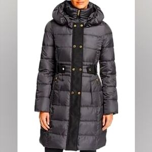 Via Spiga NWT Stylish Black Puffer Coat with Gold Accents